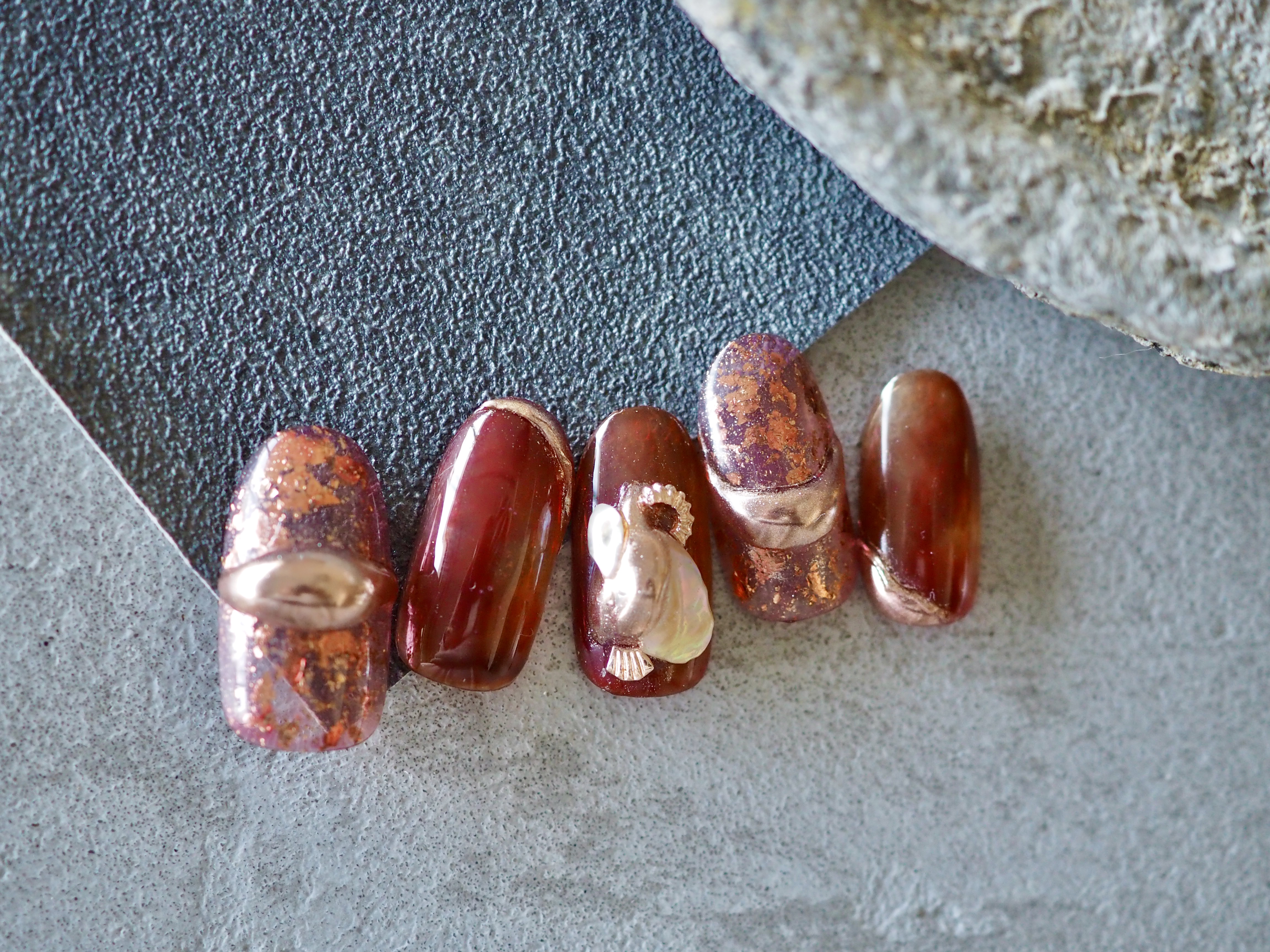 -Umberのやり方-セルフからプロまで◎5本全部のアートを解説★大人の琥珀ネイル