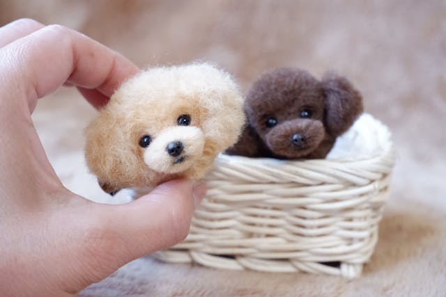 プードルの顔ブローチ２、目鼻周りの植毛のやり方