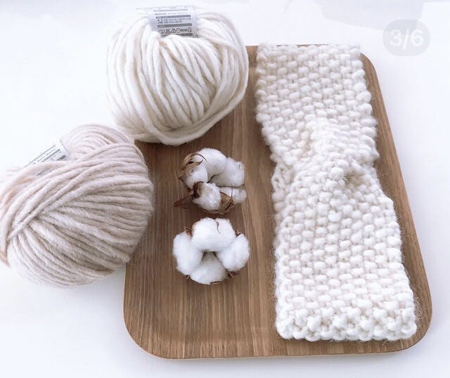 かのこ編みのニットターバン