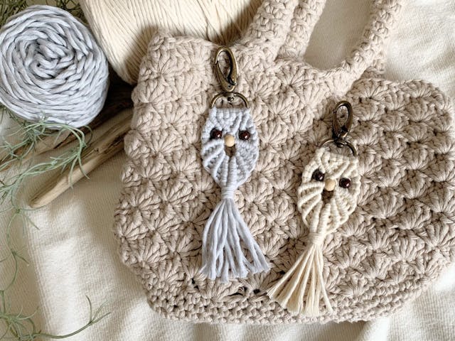 マクラメフクロウキーホルダーの作り方【初心者〜中級者さん向け】