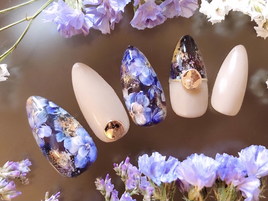 奥行きボタニカルネイルのやり方【花手水編】