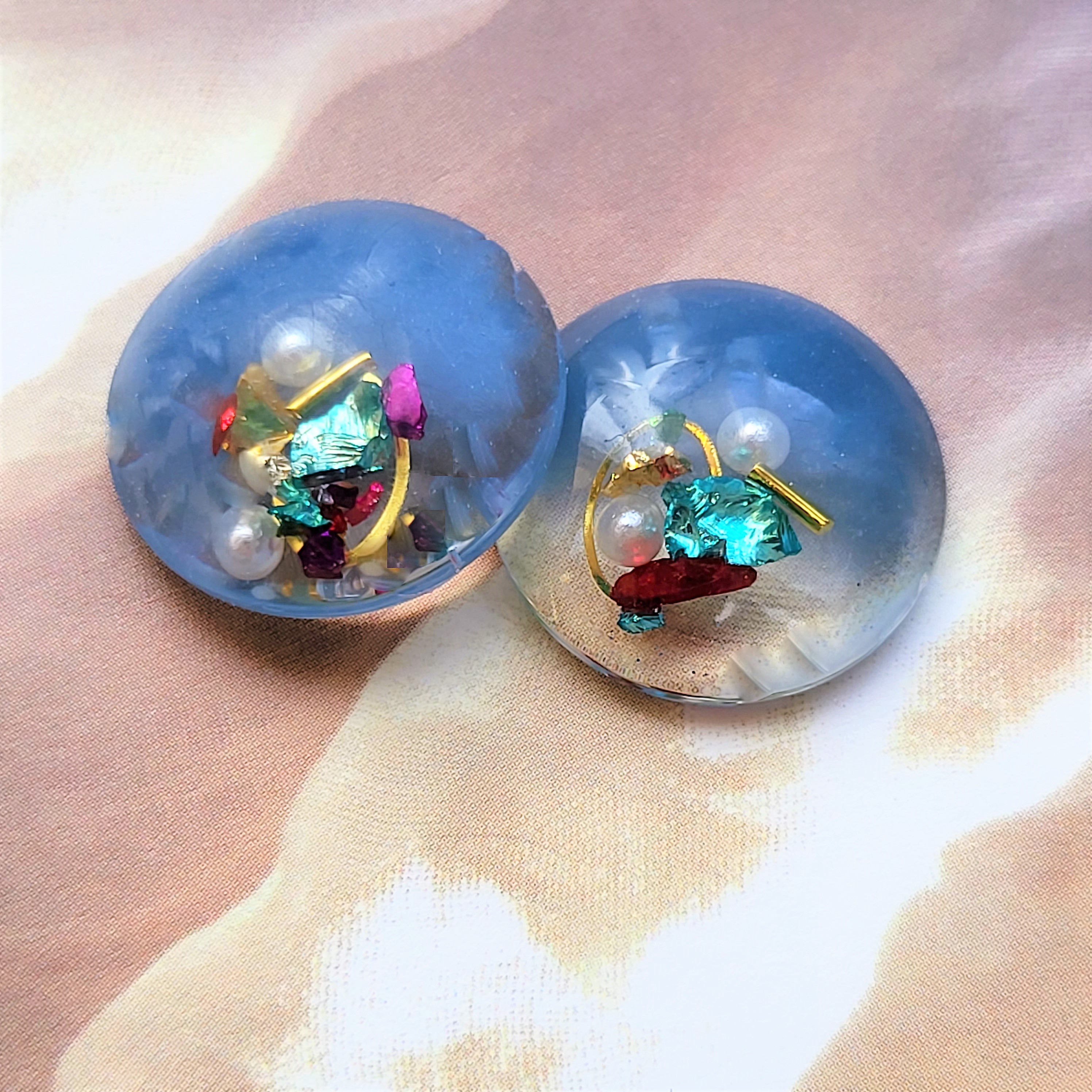 【LEDレジン初級】くすみブルーのアクセサリーパーツ