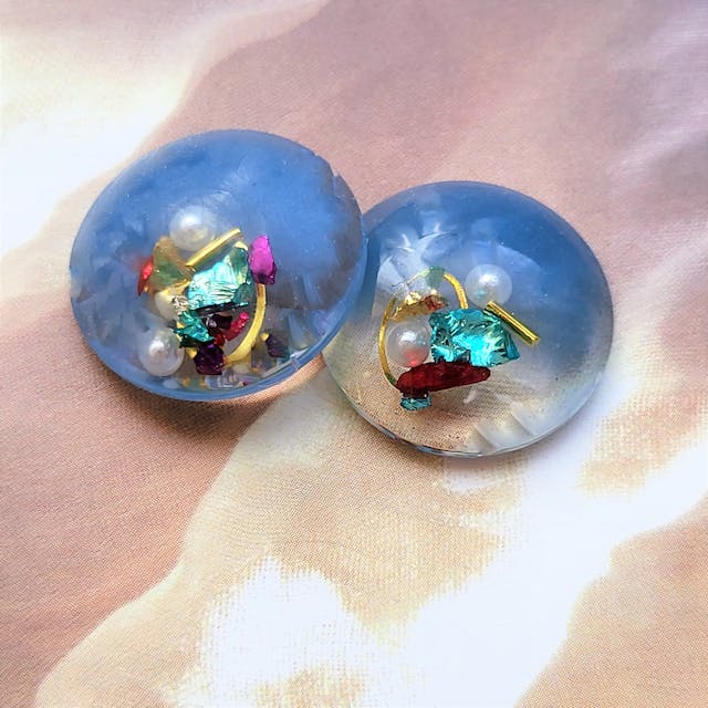 【LEDレジン初級】くすみブルーのアクセサリーパーツ