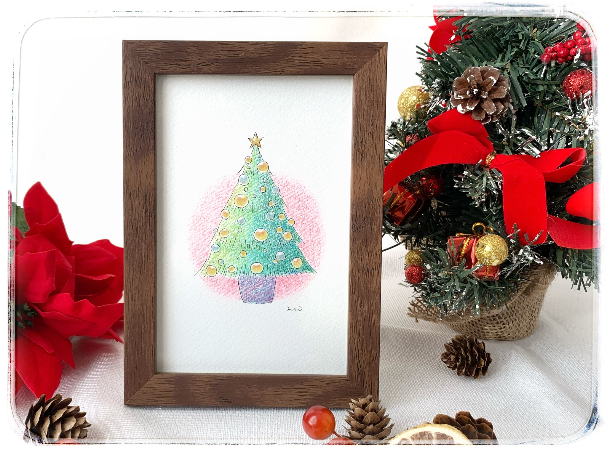 色鉛筆でやわらかく描くクリスマスツリー