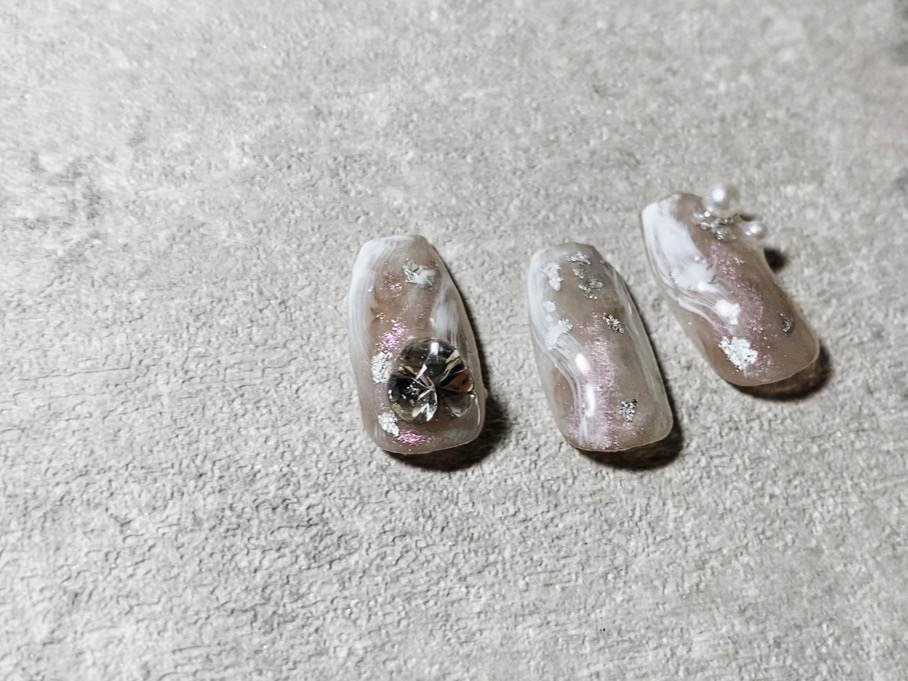 【実物ネイルチップ特典付き✨】奥行きニュアンス大理石アート