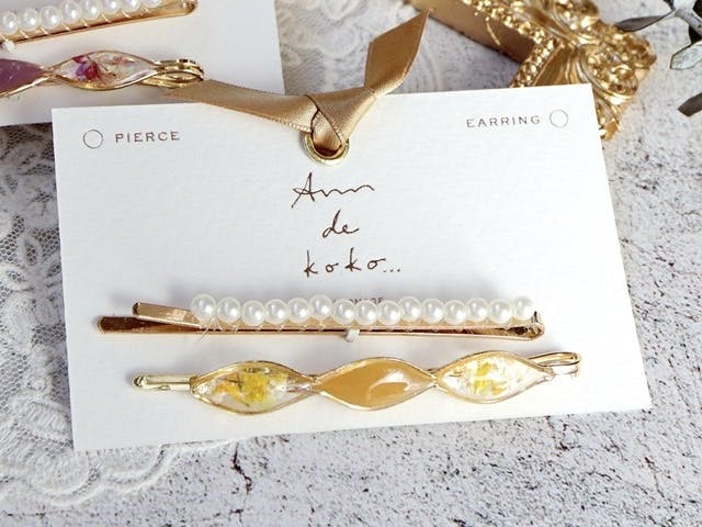 空枠ピンで作るくすみカラーのお花ヘアピン