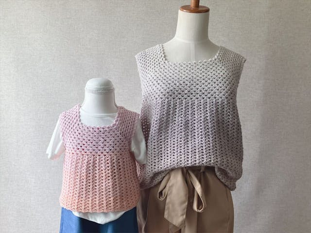 【PDF編み図付き】一筆書きで簡単！ネックから編むタンクトップ（2サイズ）