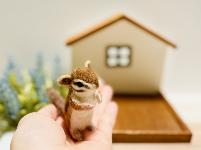 羊毛フェルト リス 動物キャラクター 花束付きOPERA作家 羊毛フェルト