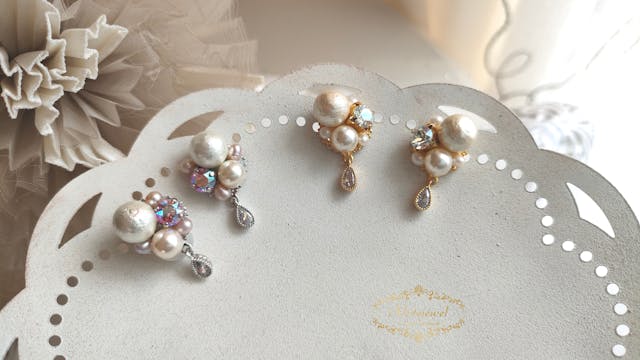 【商用利用OK】グルーデコで編み付け不要！トリオパール&ビジューのピアス・イヤリングの作り方