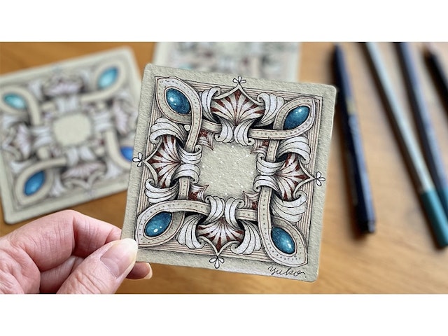 新作!シンプルデザインが◎\tHermes\tAthenaダブルスタッドリング 1回完結レッスン】ゼンタングル®︎・Tan tile workの描き方