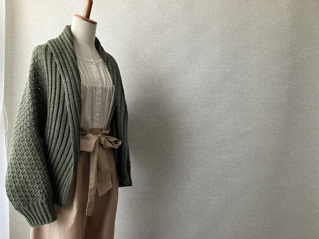 【PDF編み図付き】まっすぐ編みの簡単ジレ