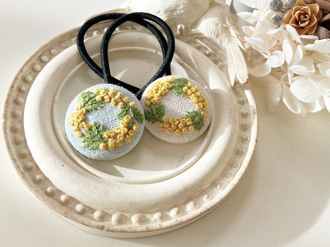 ミモザリースの刺繍ヘアゴムの作り方