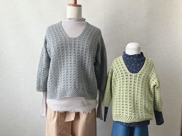 【PDF編み図付き】まっすぐ編みの簡単七分丈袖プルオーバーの作り方の紹介画像1
