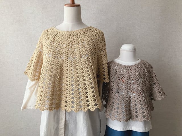 【PDF編み図付き】パイナップル模様のポンチョ風プルオーバーの編み方