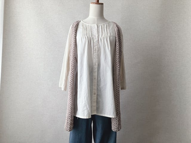 【PDF編み図付き】とじはぎなしの玉編みロングジレの作り方