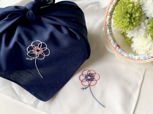 ＊線画刺繍＊アネモネのハンカチの刺繍レッスン
