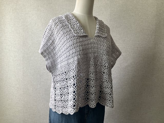 【PDF編み図付き】扇模様の襟付きプルオーバーの編み方