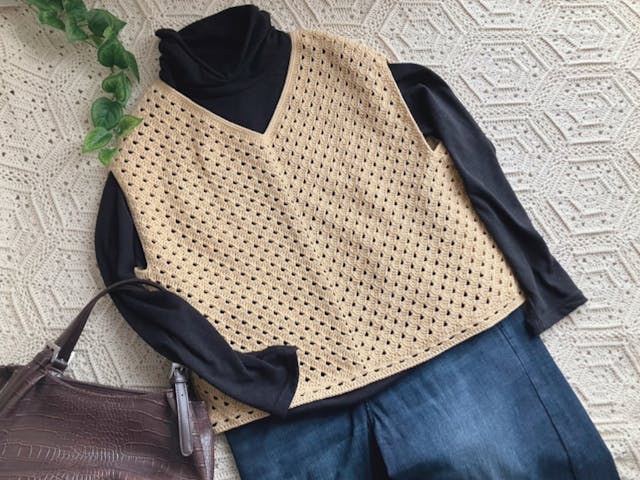 【PDF編み図付き】とじはぎなしの簡単Vネックの編み方