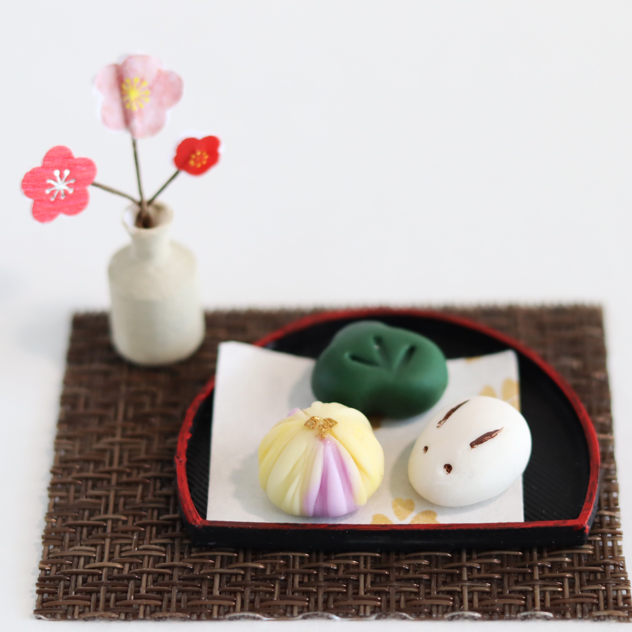 ≪100均グッズで簡単　1/6ミニチュア≫　うさぎまんじゅうと練りきりの和菓子セットの作り方　