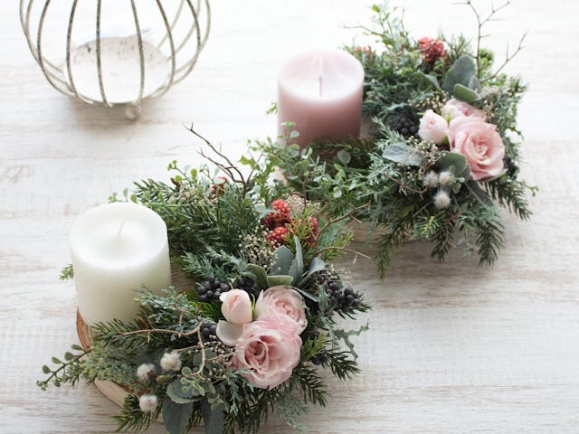 長く飾って楽しめる♪ 切り株のキャンドルアレンジ