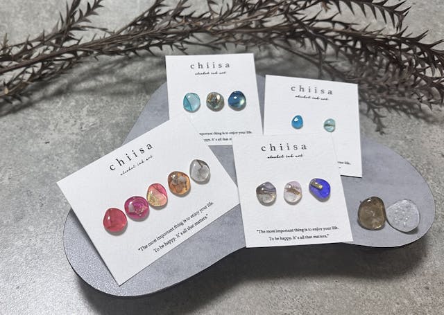 経験者様向け！アルコールインクアートで作る天然石風ピアス