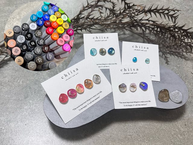 初心者もOK！アルコールインクアートから学べる！天然石風ピアスの作り方