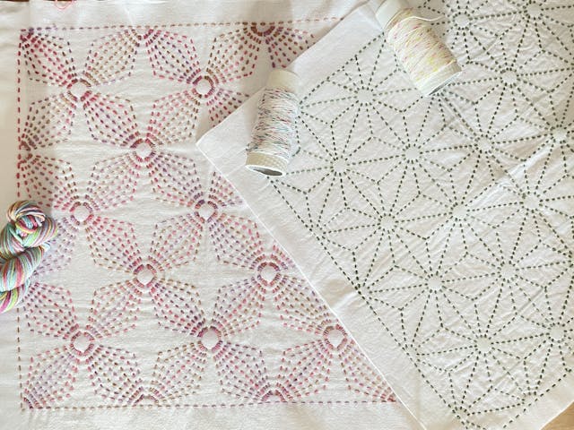 【刺し子】麻の葉・花文の描き方