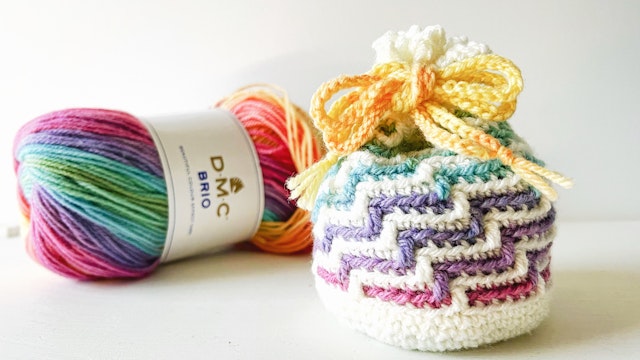 【モザイク編み】基本の柄で巾着ポーチを編もう