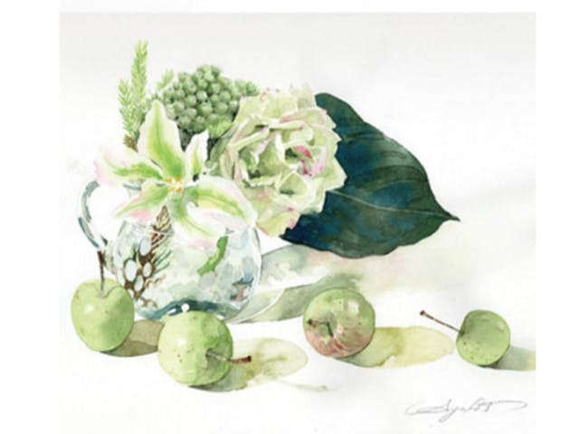柘植彩子水彩ビデオシリーズ１「透明水彩で緑の花を描く」- Ayako Tsuge Watercolor Video Series 1 "Draw green flowers with transparent watercolor"