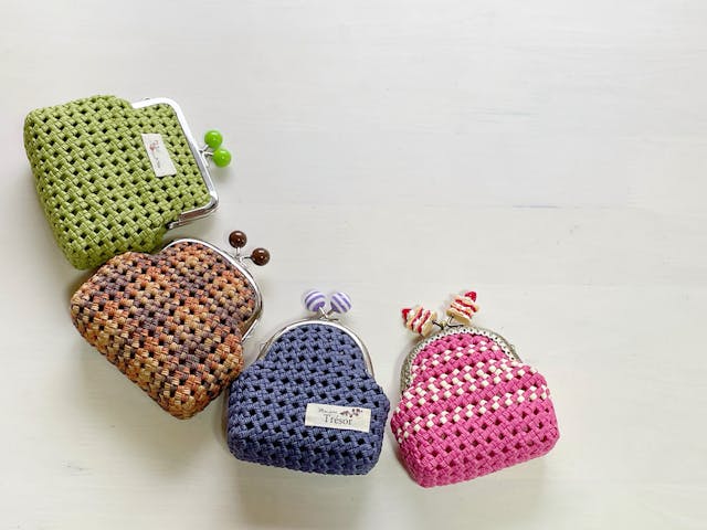 紙バンドでつくる 石畳編みがま口ケース