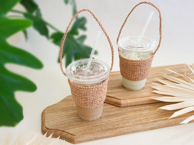 【編み図付き】かぎ針の基礎が学べる│カップホルダー(大)の編み方🥤for Beginner