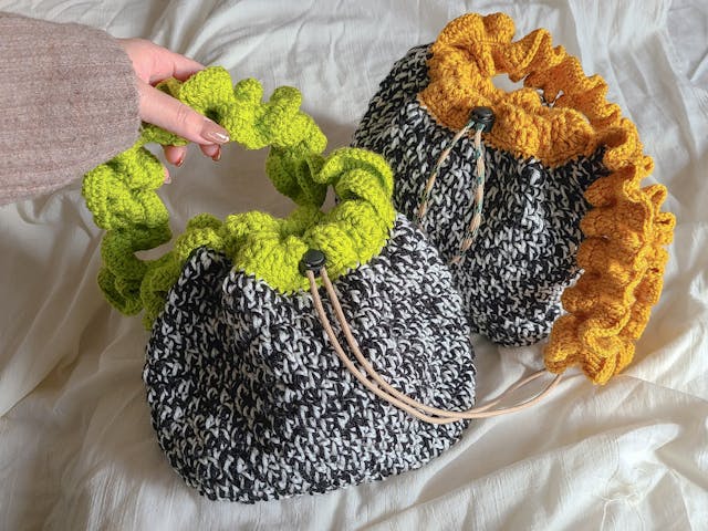 太針でさくさく編める巾着バッグ