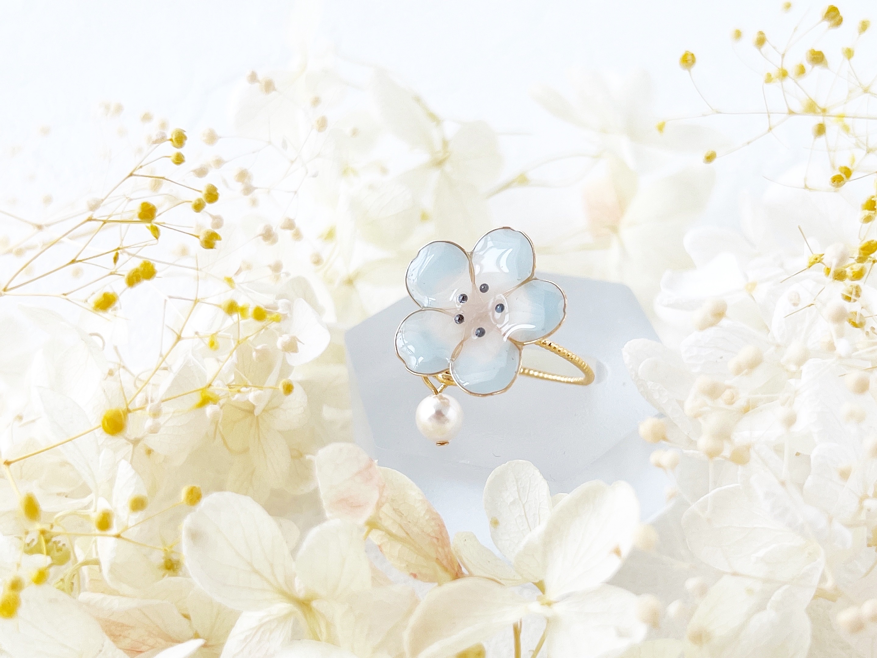 【ディップフラワー】ネモフィラのリング～ゆらゆらパール付～の作り方