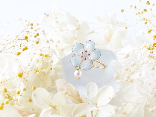 【ディップフラワー】ネモフィラのリング～ゆらゆらパール付～の作り方