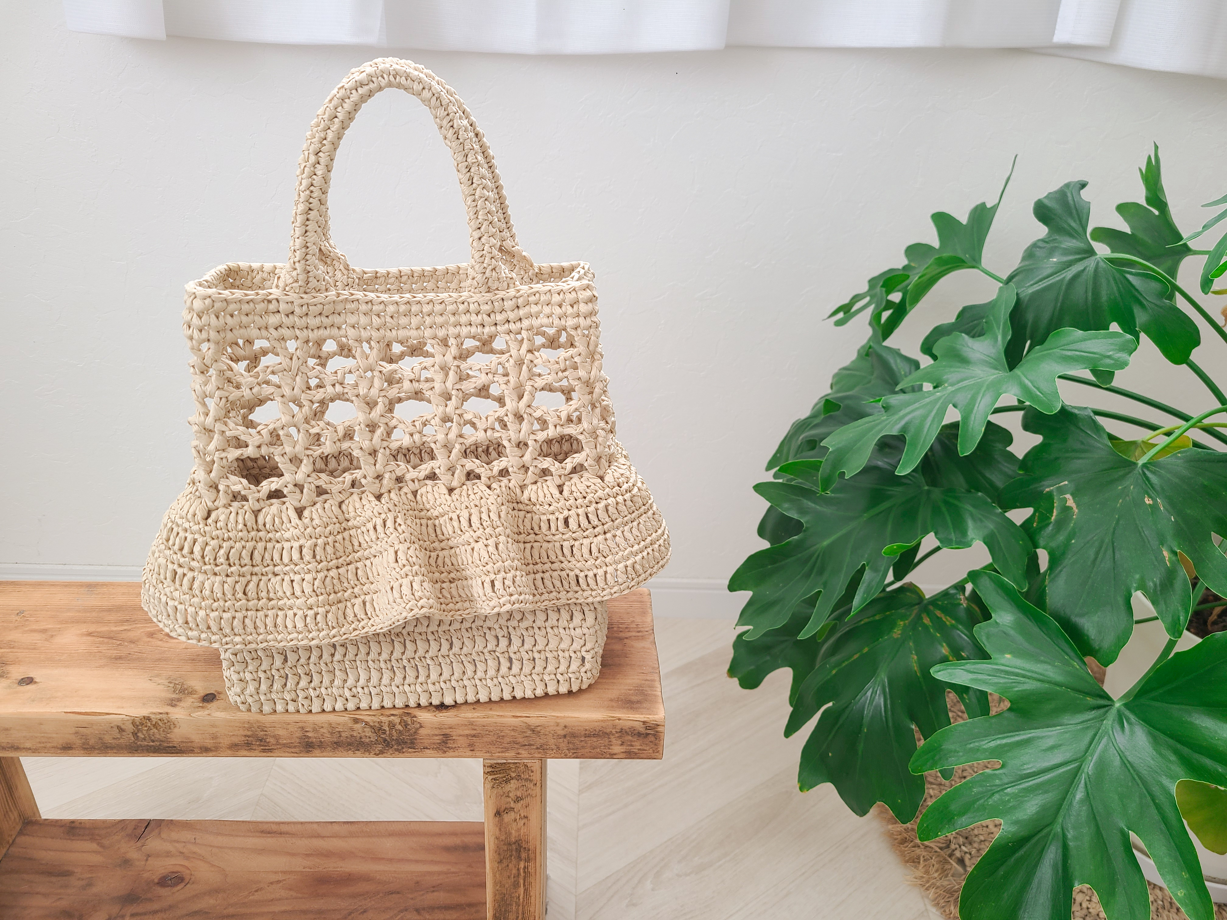 フリルつきかごバッグの編み方│かぎ針編み