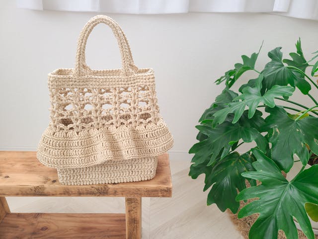 フリルつきかごバッグの編み方│かぎ針編み