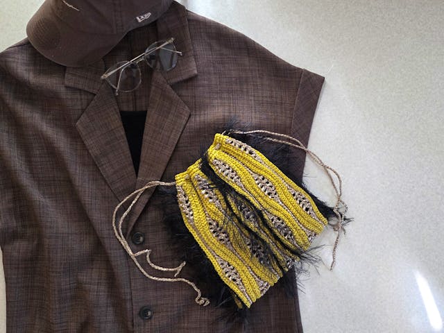 ウェーブ模様の巾着バッグの編み方【編み図付き】