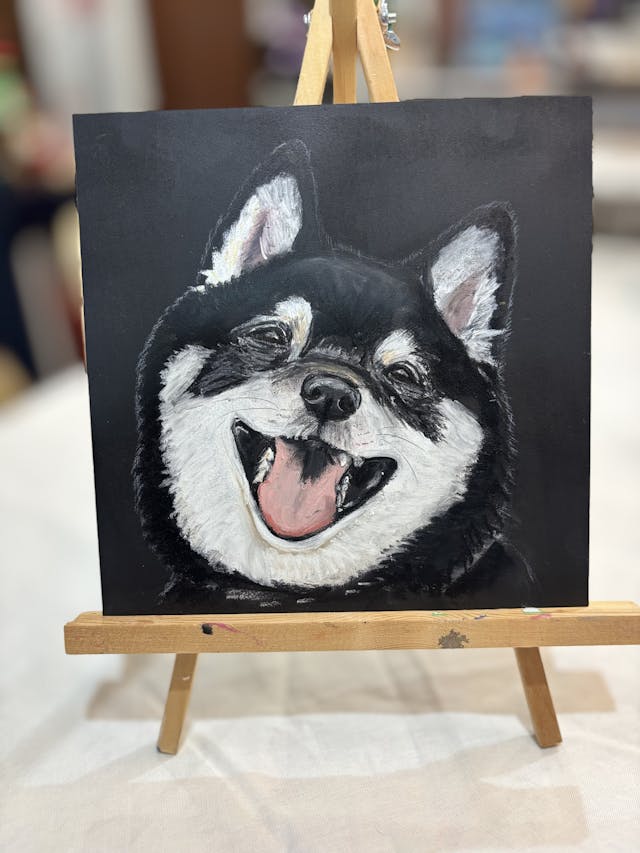 チョークアートでペットの似顔絵を描こう！【黒柴編】