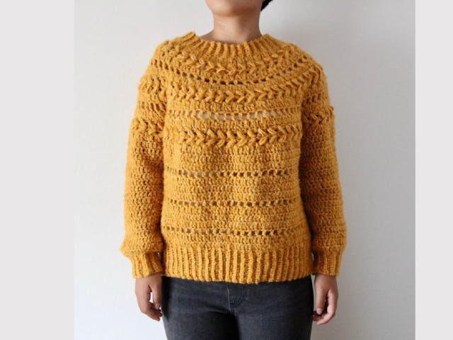 〈かぎ針編み〉ハート模様の丸ヨークセーターの編み方【編み図付き】