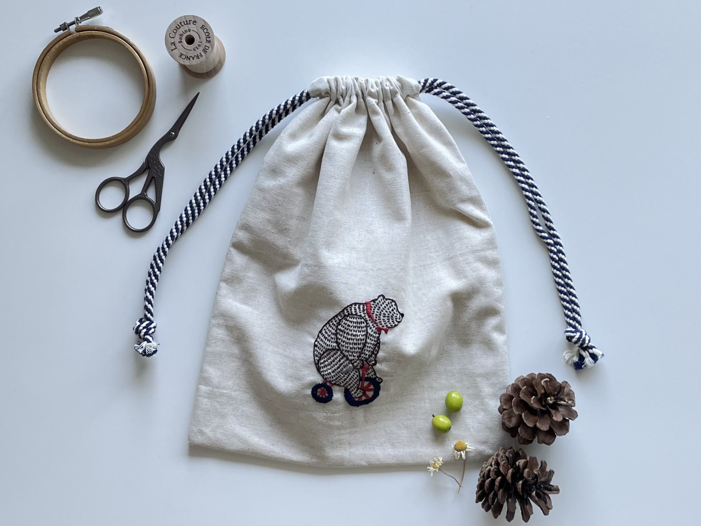 【動物刺繍】お出かけくまさんの刺繍レッスンの紹介画像1