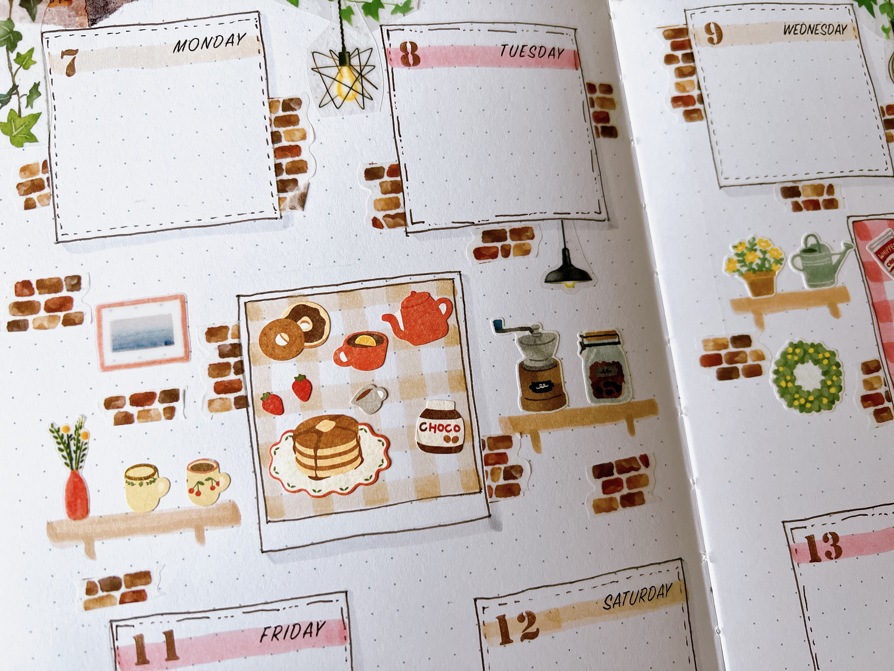 シールを使ってデコレーションレッスン　カフェ風Weeklyページの紹介画像1