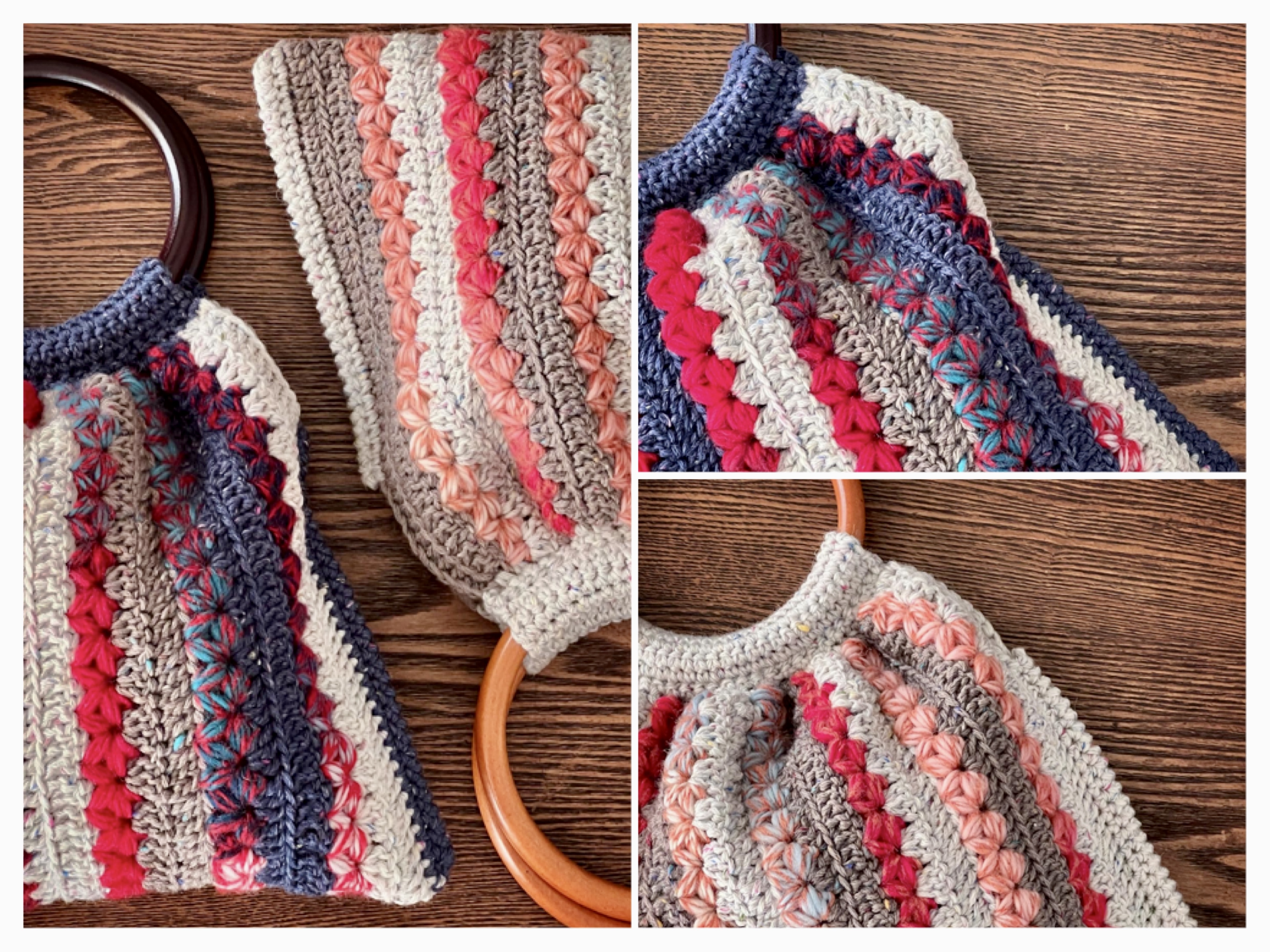 かぎ針編み リフ編みと長編みのクロッシェバッグの作り方の紹介画像1