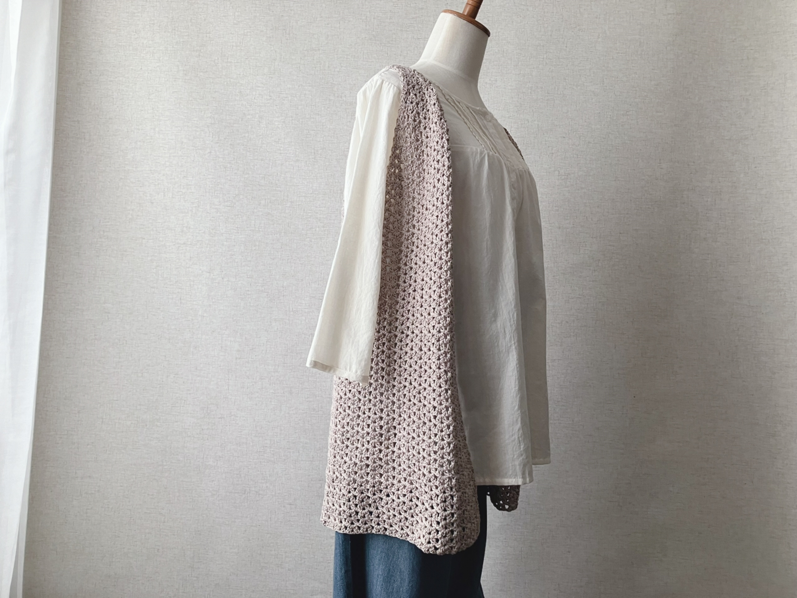 【PDF編み図付き】とじはぎなしの玉編みロングジレの作り方の紹介画像1