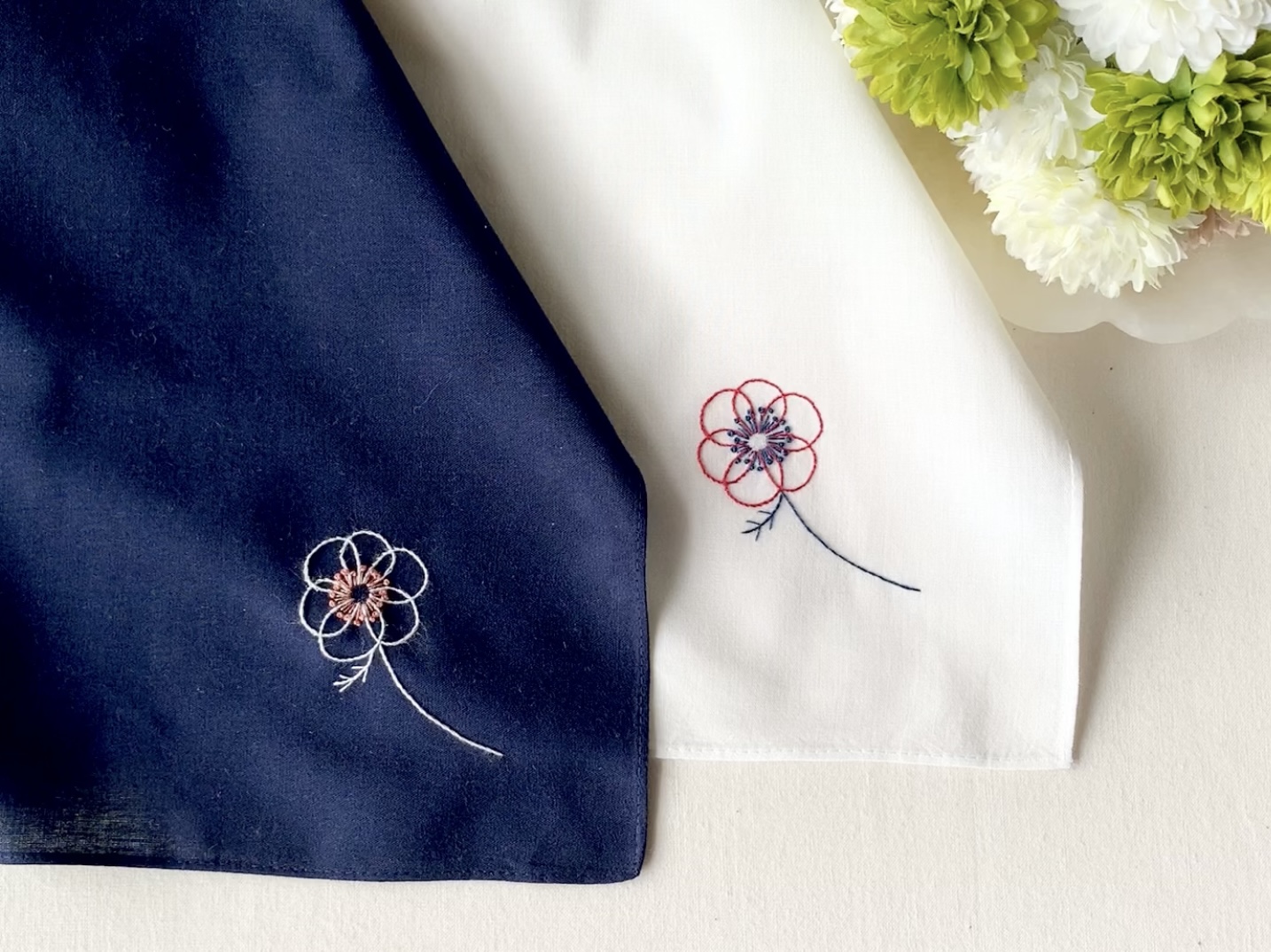 ＊線画刺繍＊アネモネのハンカチの刺繍レッスンの紹介画像1