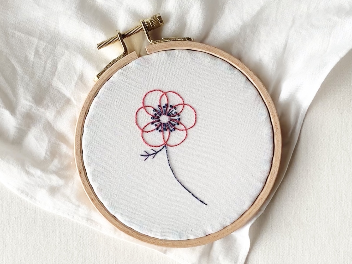 ＊線画刺繍＊アネモネのハンカチの刺繍レッスンの紹介画像3