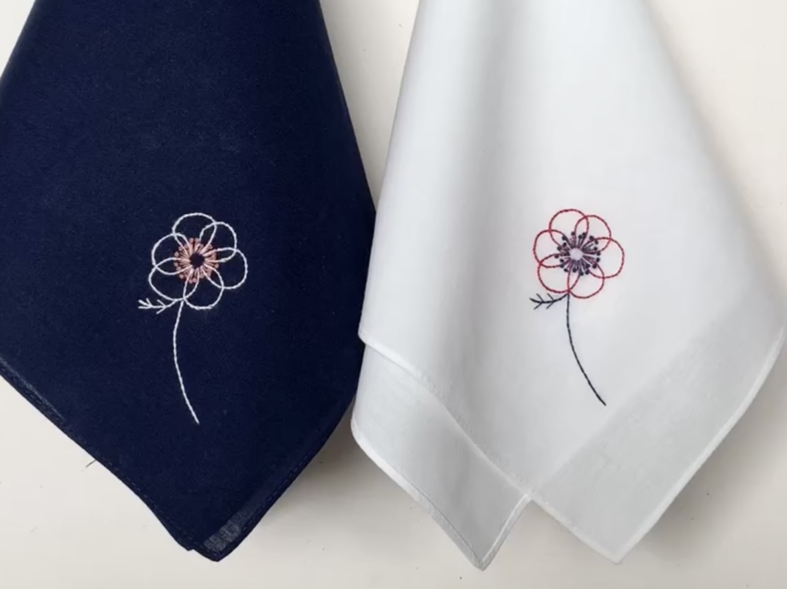 ＊線画刺繍＊アネモネのハンカチの刺繍レッスンの紹介画像5