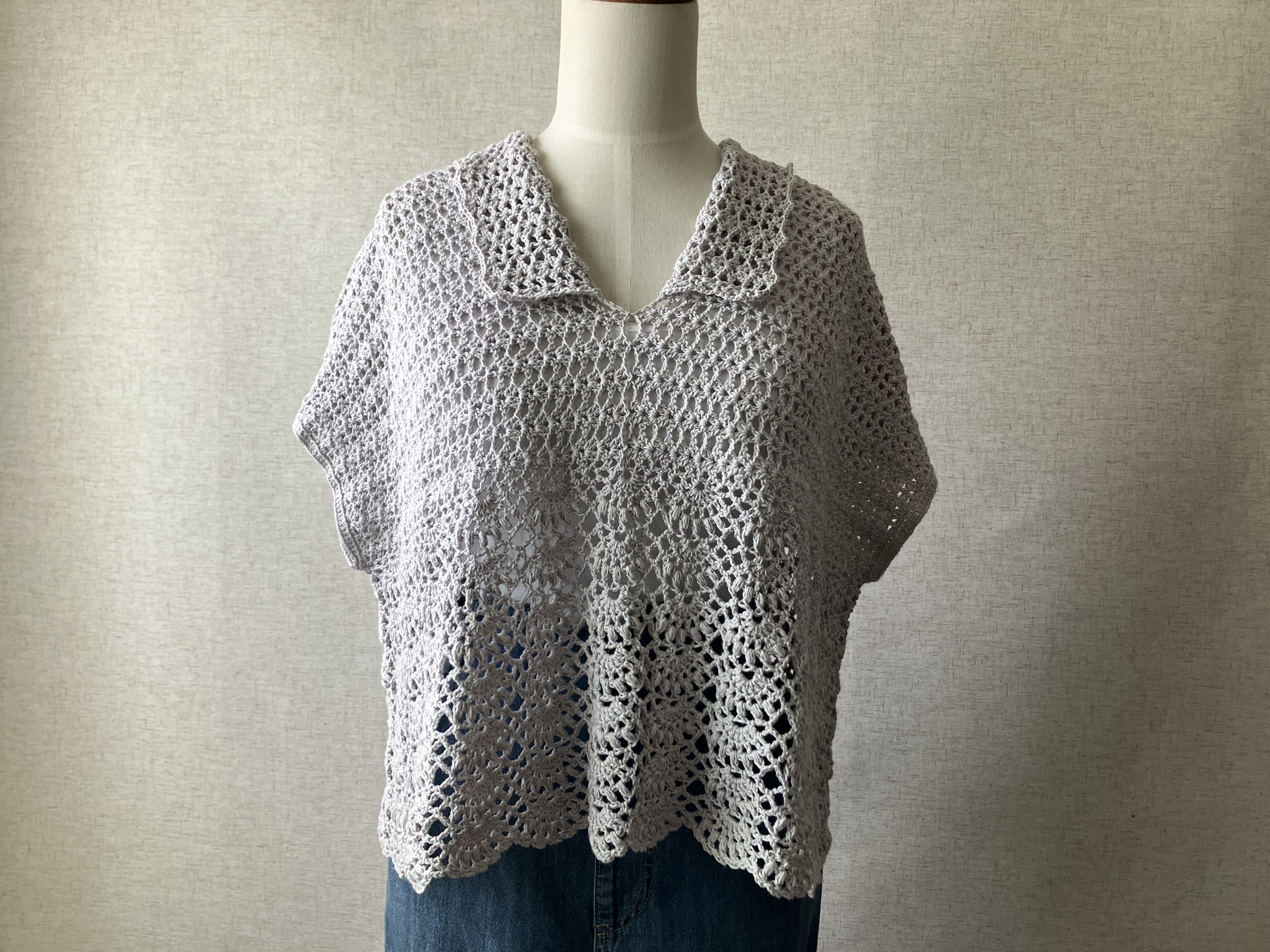 【PDF編み図付き】扇模様の襟付きプルオーバーの編み方の紹介画像1