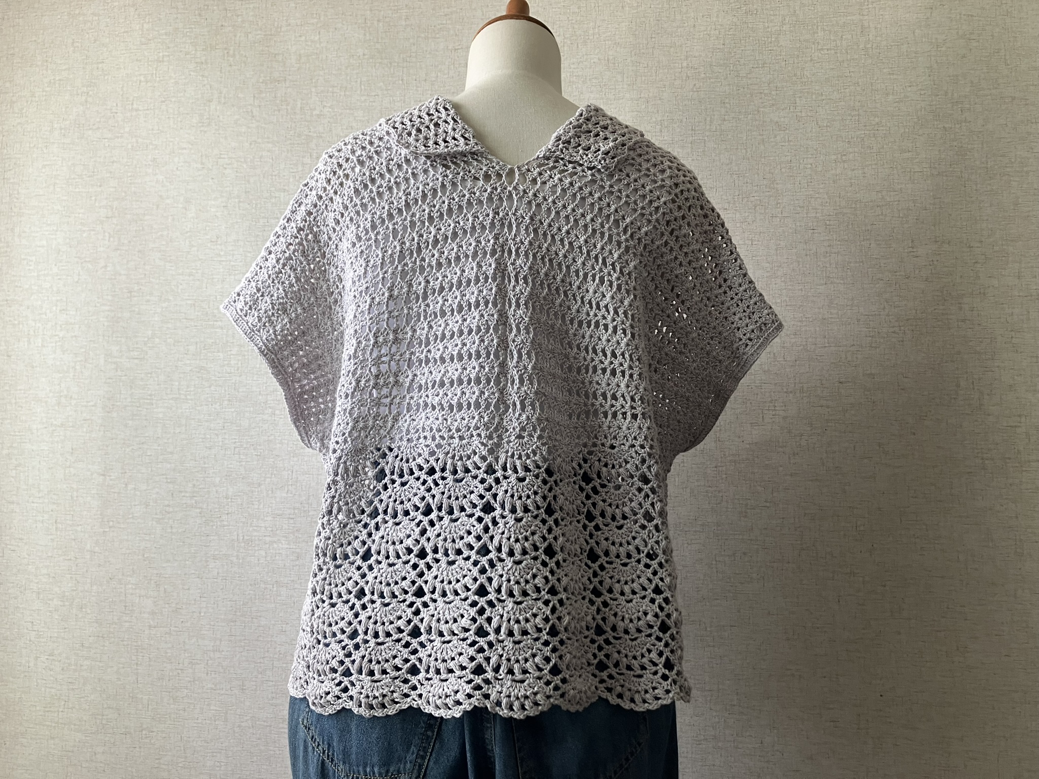 【PDF編み図付き】扇模様の襟付きプルオーバーの編み方の紹介画像3