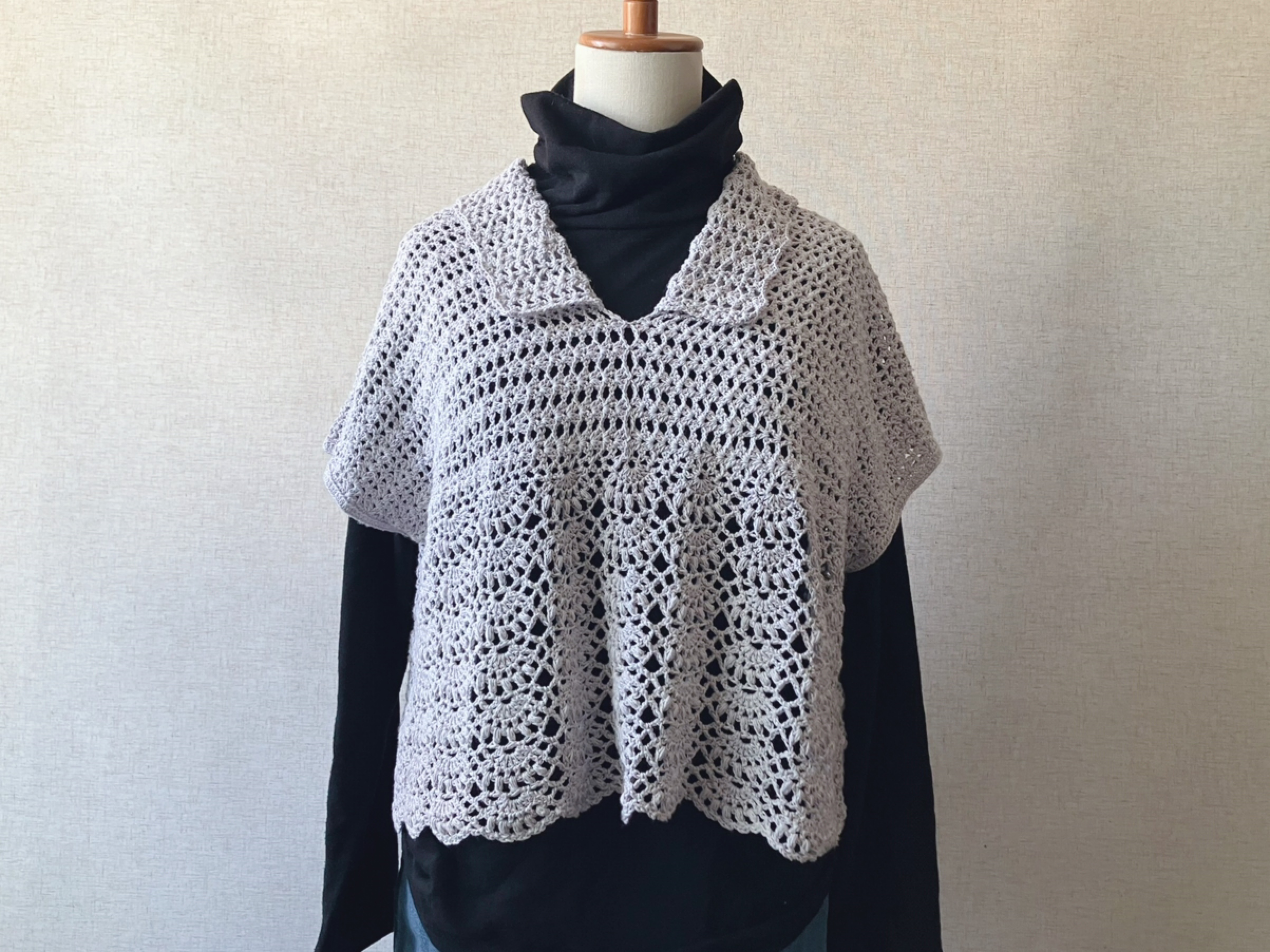 【PDF編み図付き】扇模様の襟付きプルオーバーの編み方の紹介画像4