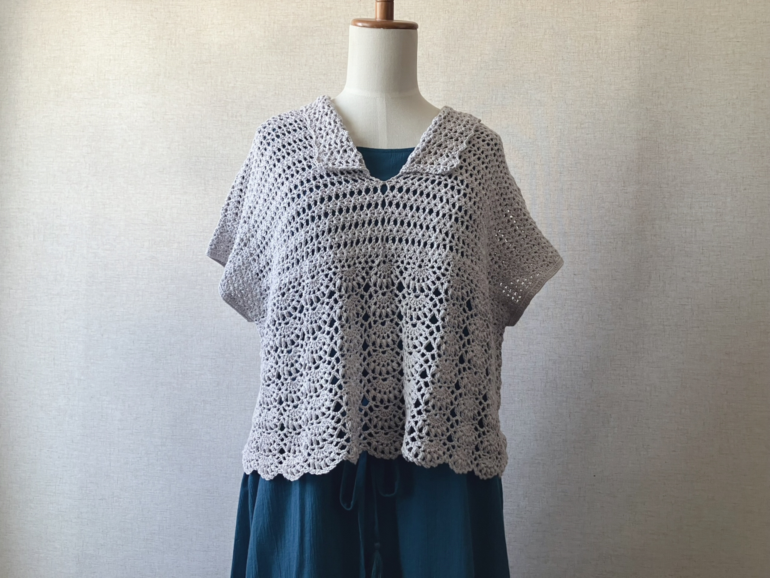 【PDF編み図付き】扇模様の襟付きプルオーバーの編み方の紹介画像5